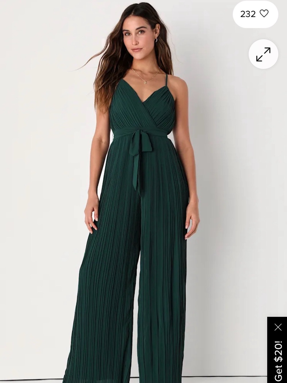 Lulu's Emerald Green Pleated V-Neck Jumpsuit with Tie Waist| holiday ready
